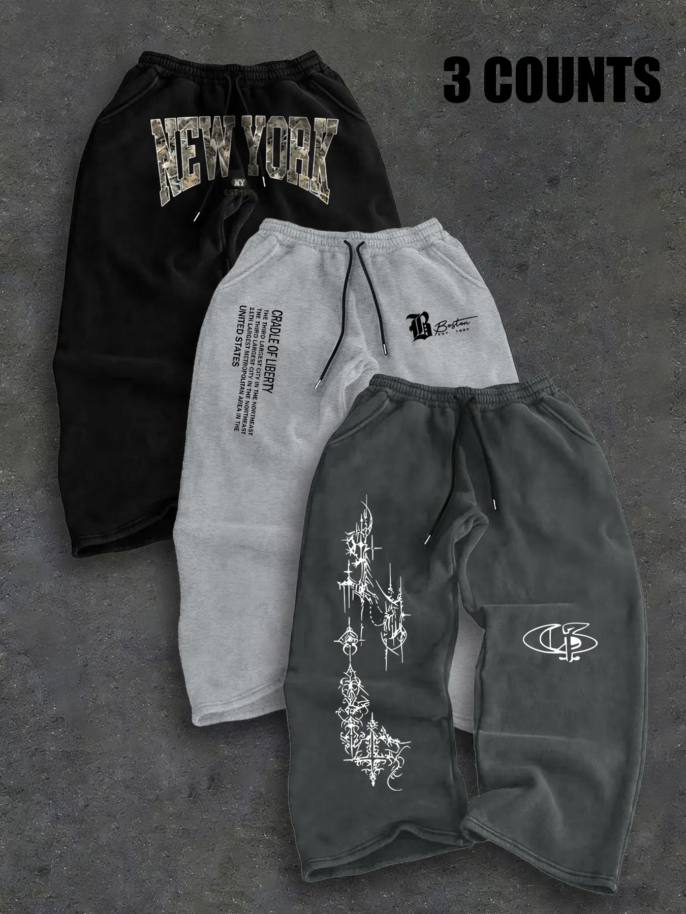 American Street Style Men's Floral Print Straight Leg Sweatpants, Loose-Fit, Casual Comfy Sporty, Vintage Look, Trendy Spring & Fall Long Pants