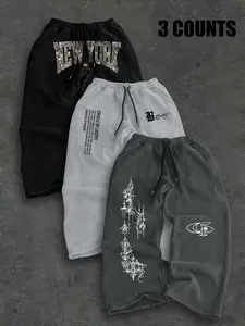 3-Pack Men's Streetwear Floral Print Straight Leg Sweatpants, Loose-Fit Vintage Design, Trendy Spring Fall Long Pants