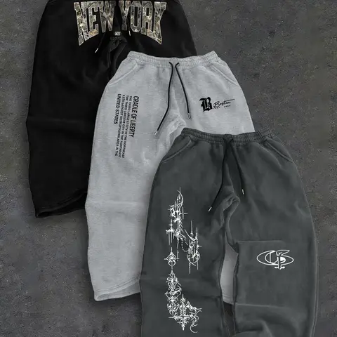 American Street Style Men's Floral Print Bottom Straight Leg Casual Lounge Sweatpants, Loose-Fit, Casual Comfy Sporty, Vintage Look, Trendy Spring & Fall Long Pants