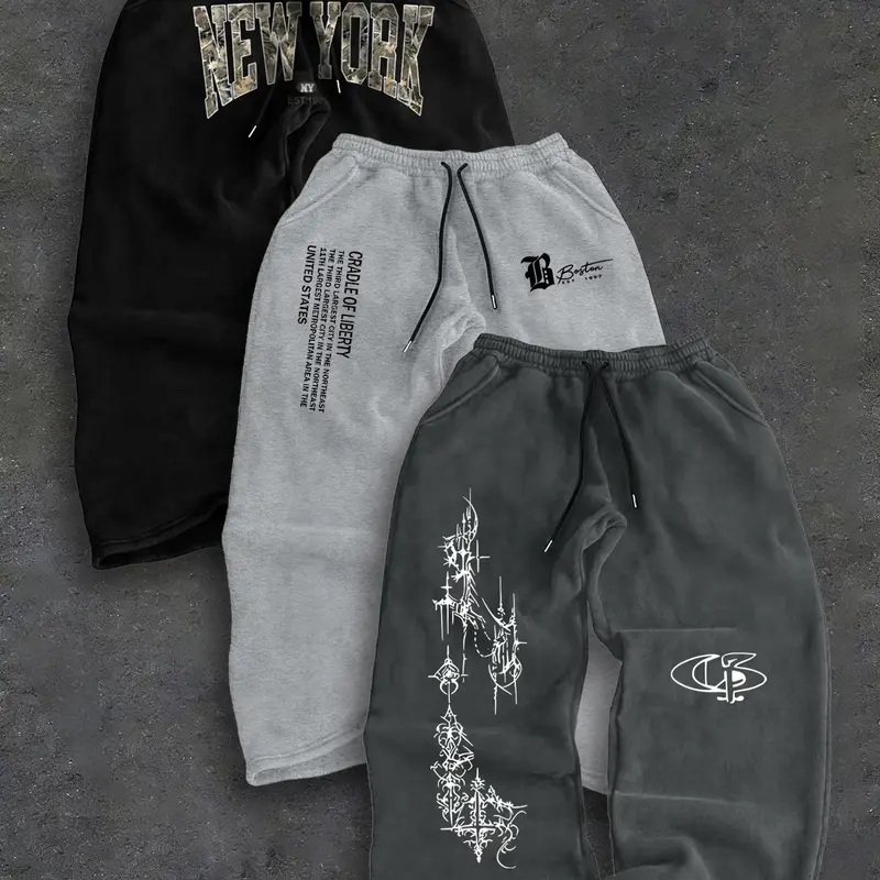 American Street Style Men's Floral Print Bottom Straight Leg Casual Lounge Sweatpants, Loose-Fit, Casual Comfy Sporty, Vintage Look, Trendy Spring & Fall Long Pants