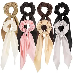 Bow Hair Scrunchies, Hair Scarf for Women Knotted Bow Satin Ribbon Women Valentines Day Outfit