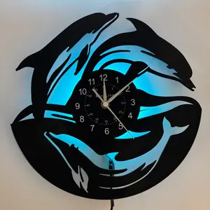 Artistic Dolphin Vinyl Wall Clock, Marine Animal Decoration, Modern Home Office Zoo Gift, Summer Party Birthday Christmas Halloween Present