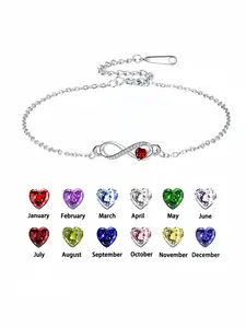 Love Heart CZ Birthstone Infinity Bracelets With Gift Box, Endless Love Symbol Bracelets for Women, Anniversary Birthday Christmas Jewelry Gift for Wife Mom Daughter, Heart Shaped Bracelet