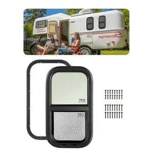summervibes VEVOR Vertical RV Window, 12 Wx 22 H Tinted Sliding RV Window with Net Screen Trim Ring, Fit 15/16 - 1 3/4 Thickness Wall, RV Window Replacement for Teardrop Cargo Trailer Camper, DOT Approved