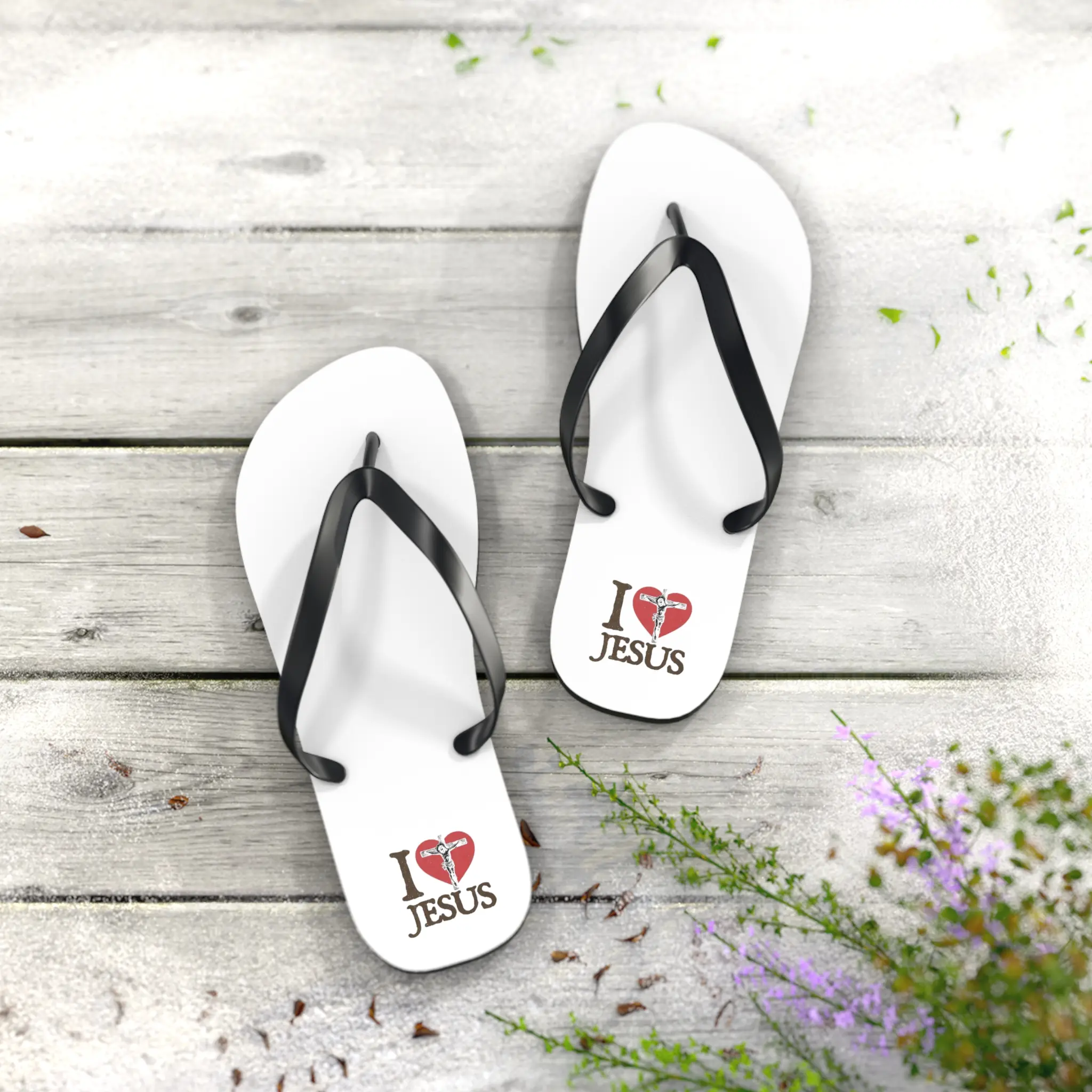 I Heart Jesus Flip Flops | Christian Faith Sandals, Religious Beach Footwear