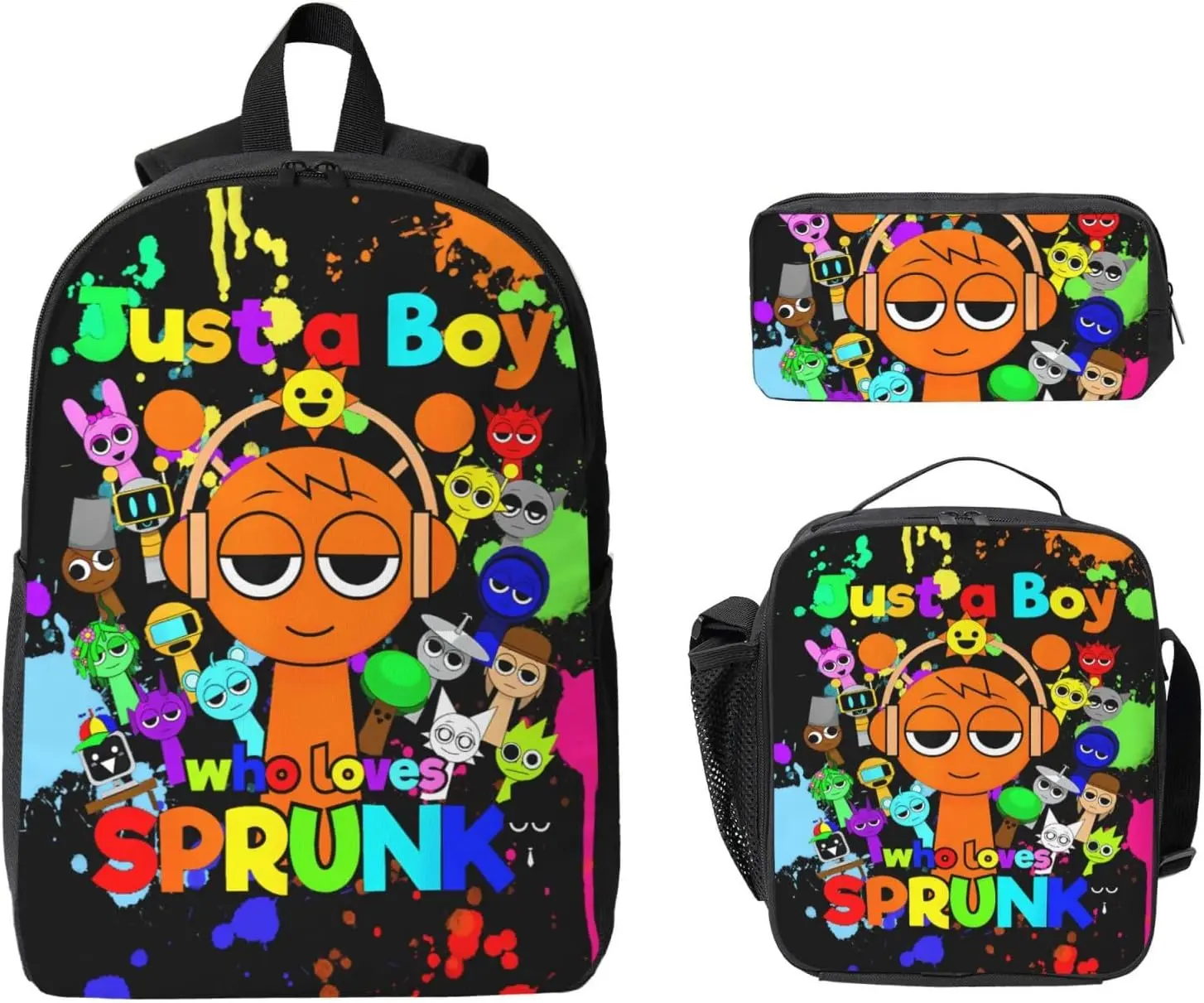 Game Backpack Sprunki Backpack With Lunch Bag Box And Pencil Case Cartoon Lovers Backpacks Back Pack Laptop Bag Outdoor Sports Rucksack For Travel Work Hiking