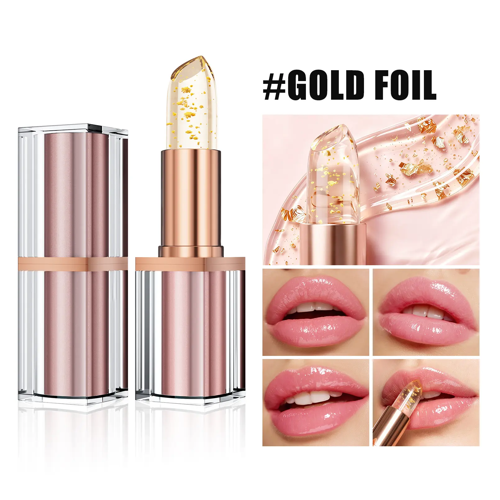 QIC Gold Foil Color-Changing Lipstick, PHAdaptive Clear Lip Gloss, Long-Lasting HydratingLip Balm, Thoughtful Beauty Gift for Women &Girls