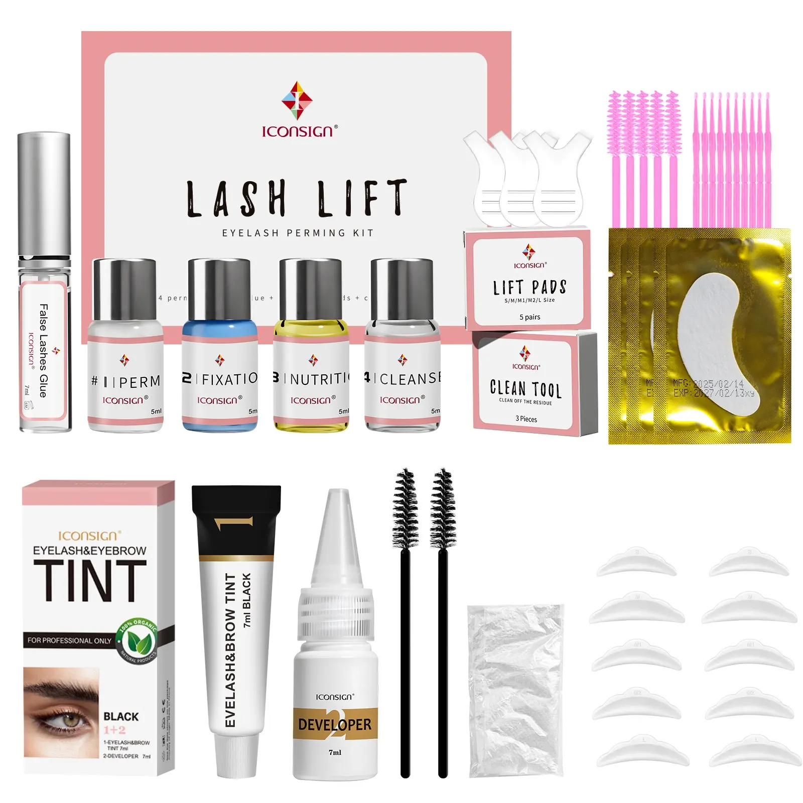 ICOnSIGn Eyelash Perm Set: Popular Combination of Eyelash Perm and Eyebrow Dye, Must-Have for Home Salons, Includes Eyebrow Tinting Cream and Eyebrow Lamination Kit, Lasts 4-6 Weeks