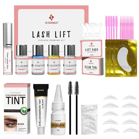 ICOnSIGn Eyelash Perm Set: Popular Combination of Eyelash Perm and Eyebrow Dye, Must-Have for Home Salons, Includes Eyebrow Tinting Cream and Eyebrow Lamination Kit, Lasts 4-6 Weeks
