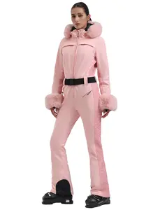 GSOU SNOW Ski Suit Womens One Piece Snowsuit Snowboard Jacket Slim Snow Jumpsuit Faux Fur Ski Outfit Waterproof Windproof