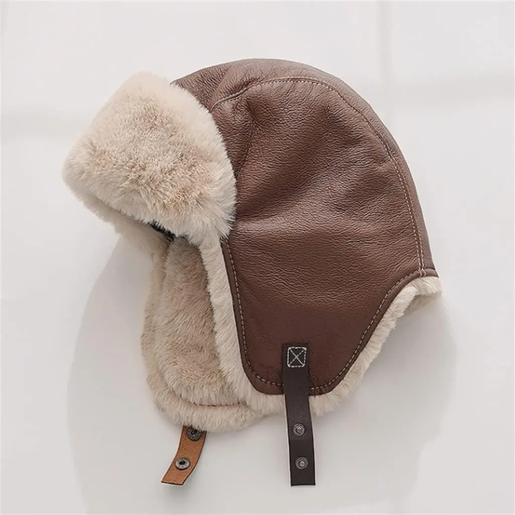 Cozy Winter Trapper Hat – Faux Fur Lined Aviator Bomber Cap for Men & Women | Warm Ear Flap Ushanka Style | Cold Weather Snowproof Hat | Retro Leather Look | Perfect for Skiing, Snowboarding, Outdoor Work & Daily Winter Fashion