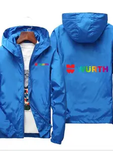Men’s Würth Rainbow Jacket, Hooded Raincoat, Inclusive Brand Back Graphic, Trendy Street Fashion, Slim-Fitting, All Seasons