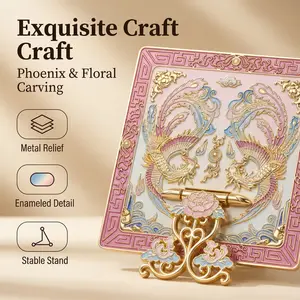 Phoenix & Cloud Pocket Mirror Gift Set Palace Museum Inspired Feng shui pendentif décorations | Chinese Retro Metal Handheld Mirror - Guochao Style