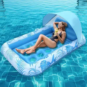 [2025 New Upgraded] Pool Floats Adult - Inflatable Pool Float with Canopy, Pool Floats Adult Heavy Duty, Cooling Water Floaties with Backrest & Cup Holder for River Lake Floats Inflatable Pool Floatie swim  laps pool leaf skimmer net swim  float baby floa