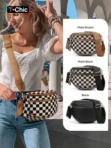 Women's Plaid Crossbody Saddle Bag, Zip Closure, Adjustable Strap, Coin Pocket, Lightweight Design, Perfect for Daily Use, Trendy Crossbody Bag, Fashionable Crossbody Bag, Fashion Crossbody Handbag
