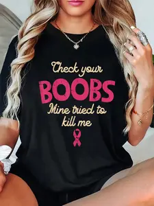 100% Cotton Breast Cancer Awareness Shirt Check Your Boobs Survivor Gift T-Shirt