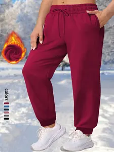 Plus Drawstring Waist Fleece Jogger Pants for Women, Stylish and Comfortable Pocketed Lounge Wear, Perfect for Gym and Casual Outings