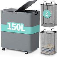 Grey 150L Double-Lid Dirty Laundry Basket Two Inne