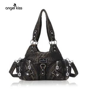 Angel Kiss Ladies Purse Small Tramp Shoulder Bag Vagen leather multi-pocket tote with zipper Angel Kiss Ladies Purse Small Tramp Shoulder Bag Vagen leather multi-pocket tote with zipper