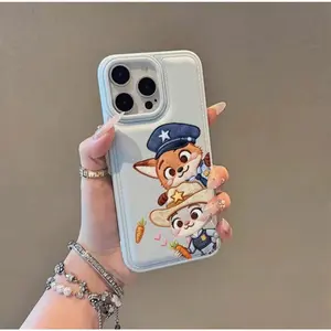 Cute Fox & Rabbit Embossed Leather iPhone Case – Stitched Edge, Shockproof Protective Cover