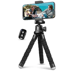 Phone Tripod, Flexible Tripod for iPhone and Android Cell Phone, Portable Small Tripod with Wireless Remote and Clip for Video Recording/Vlogging/Selfie Black