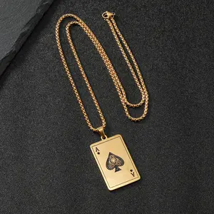 2025 New "Men's Ace of Spades Poker Card Pendant Necklace: Fashionable Titanium Steel, Trendy Versatile Accessory"