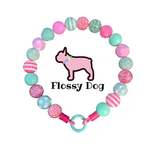 Pink & Mint Beaded Dog Collar | Custom Pearl Dog Collars  | Durable Dog Necklace | Luxury Dog Jewelry |