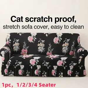Floral Print Sofa Cover, 1 Count Sofa Slipcover with Skirt, Dustproof Sofa Protector for Home Living Room, Sofa Protector for Home Living Room, Stretch Sofa Cover