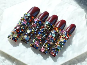 Multi-colored Rhinestone Nail Art Stickers Handmade press on nails CMM-005