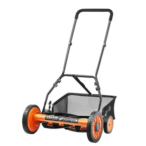 VEVOR 18" Manual Push Reel Lawn Mower 5-Blade Adjustable Height Grass Catcher 4 Wheels