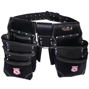 Riggears Professional Leather Tool Pouches - 11 Pockets Heavy-Duty Drywall Electrician Framing Tool Belt Pouches Black Standard Supplier Warranty