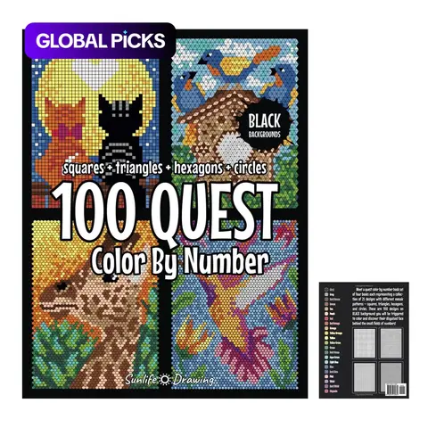 100 Questt Color-by-Number Coloring Book, 1-Count Large-Print Edition, Party Gift for Adults, Art Activity, Stress Relief, Coloring Pages, Large Print Format #GLOBAL PICKS