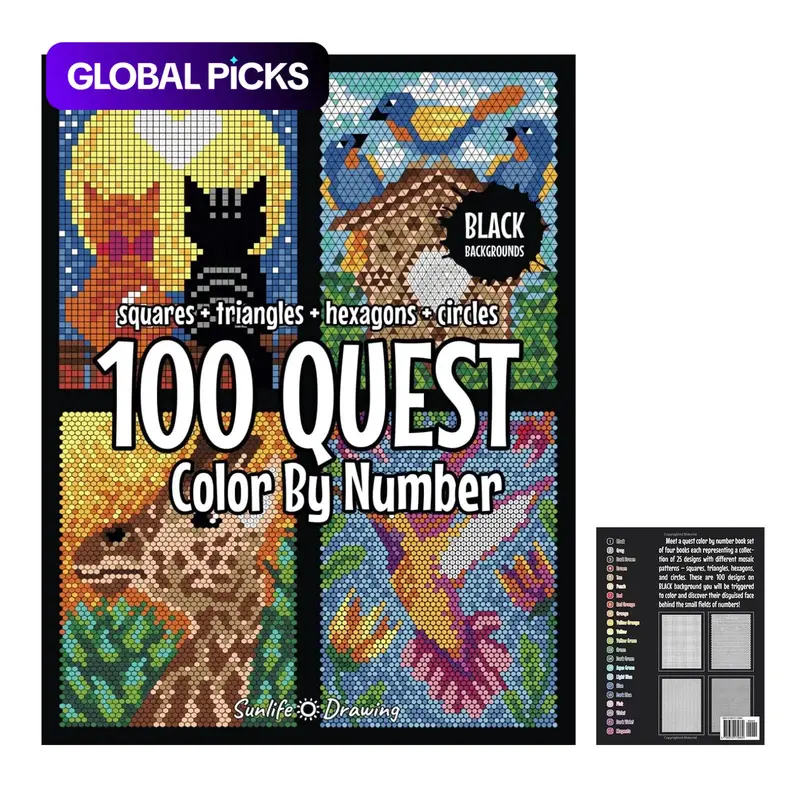 100 Questt Color-by-Number Coloring Book, 1-Count Large-Print Edition, Party Gift for Adults, Art Activity, Stress Relief, Coloring Pages, Large Print Format #GLOBAL PICKS