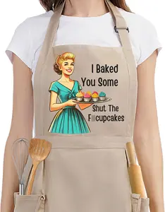 Funny Cooking Baking Aprons for Women w/Pockets, Ruffle - Cute Sarcastic Womens Kitchen Apron, Hilarious Retro Baker Gifts for Housewife Mom Chef Friend Her, Mothers Day Baking Gifts for Women