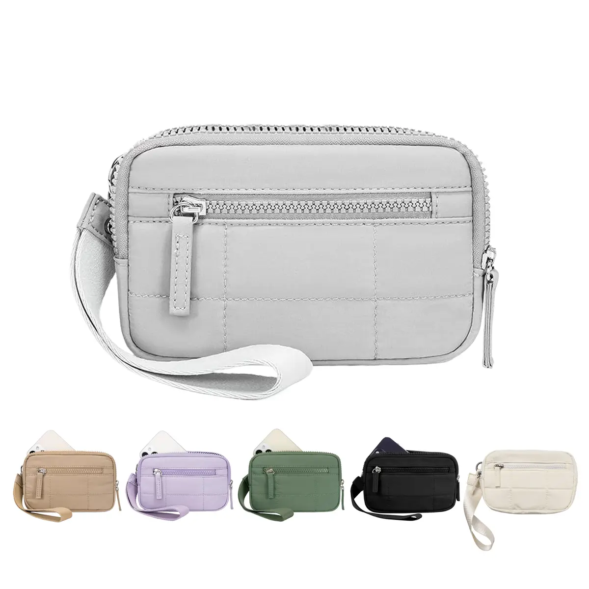 Women's Quilted RFID Wristlet - Durable Nylon Zipper Purse, 3-Zipper Pouch with Credit Card Slots, Compact Daily Organizer, Durable Pouch, Nylon Pouch