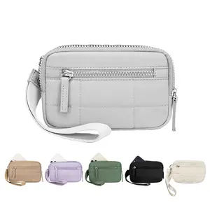 Quilted Wristlet Pouch for Women 3 Zippers Credit Card Slots Compact Organizer for Daily Use