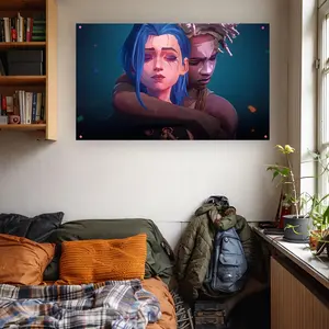 Jinx & Ekko Arcane Flag, League of Legends Wall Banner, Gaming Aesthetic Decor, Pink Gamer Dorm and Frat Room Flag