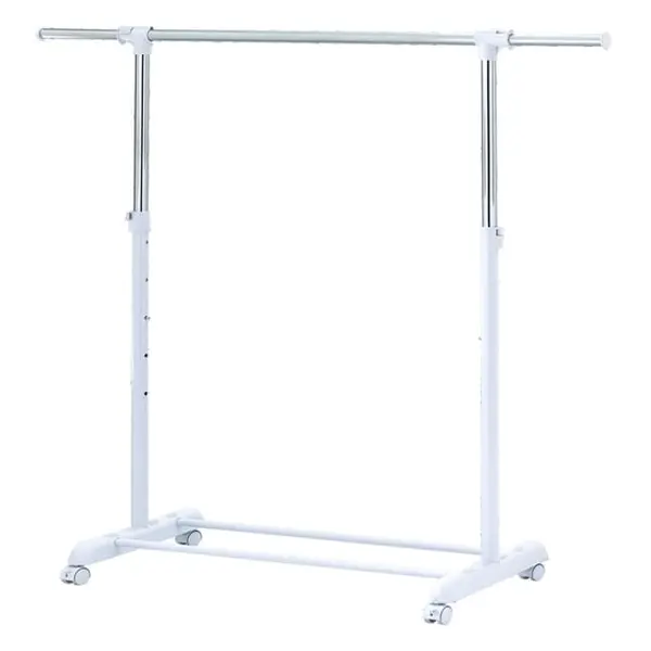 Adjustable Rolling Garment Rack, Metal Clothes Rack with Wheels, Bottom Storage Shelf, Chrome and White, Space Saving