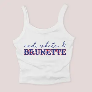 4th of July Shirt Micro Rib Tanktop - Red, White & Brunette