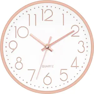 8 Inch Wall Clock Modern Small Wall Clocks  Operated Silent Non-Ticking Round Quartz Rose  Wall Clock for Office Bedroom Kitchen  School