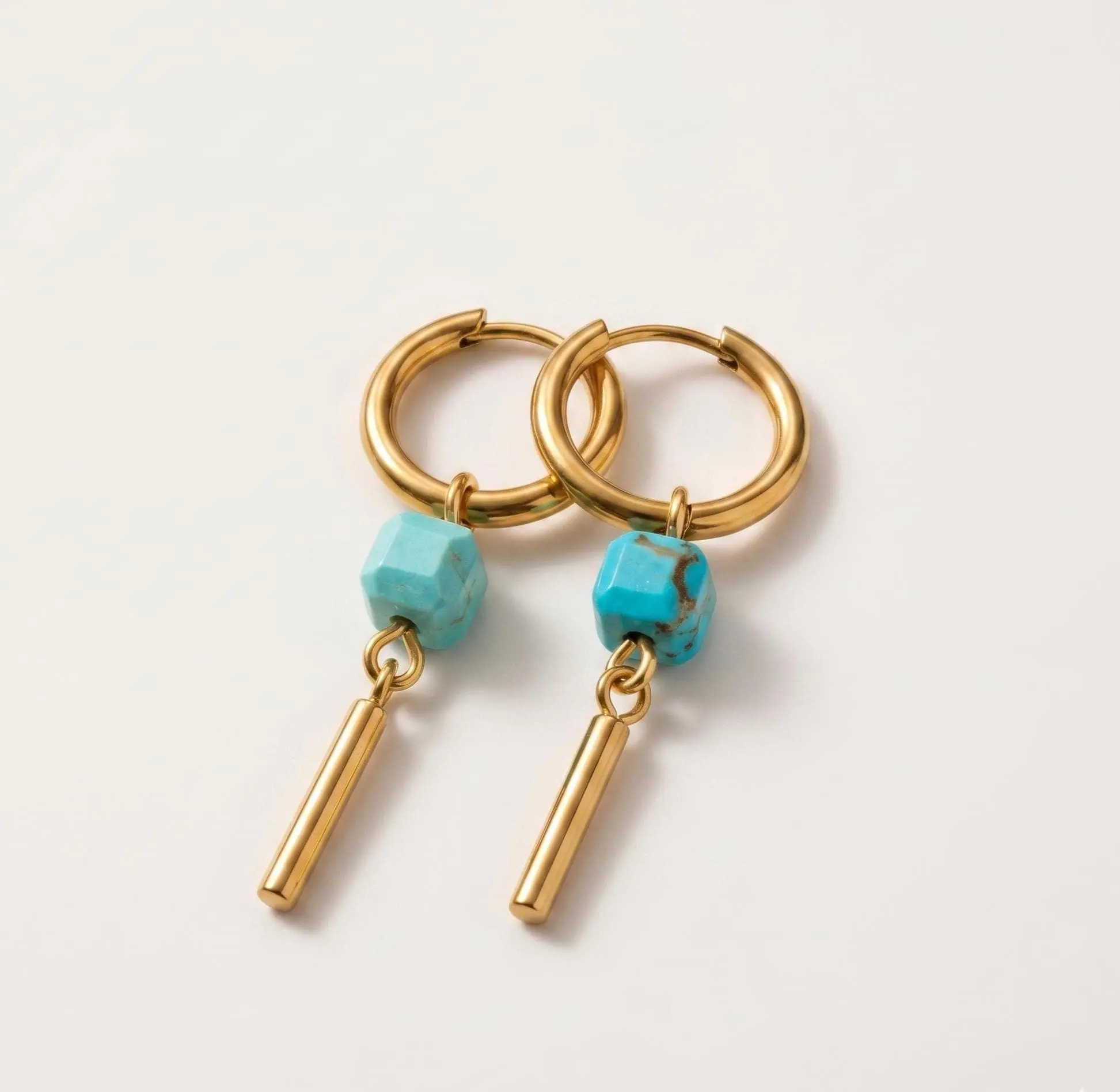 Gold & Turquoise Dangle Huggie Hoop Earrings