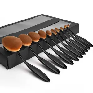 10 Piece Oval Makeup Brush Set with Soft Bristles, Professional Beauty Tools for Foundation, Eyeshadow, Blush & Powder, Multi-10Pcs Oval Makeup Brush Set, Multifunctional Soft Bristles Cosmetics Brushes for Foundation/Eyeshadow/Blush/Powder, Professional
