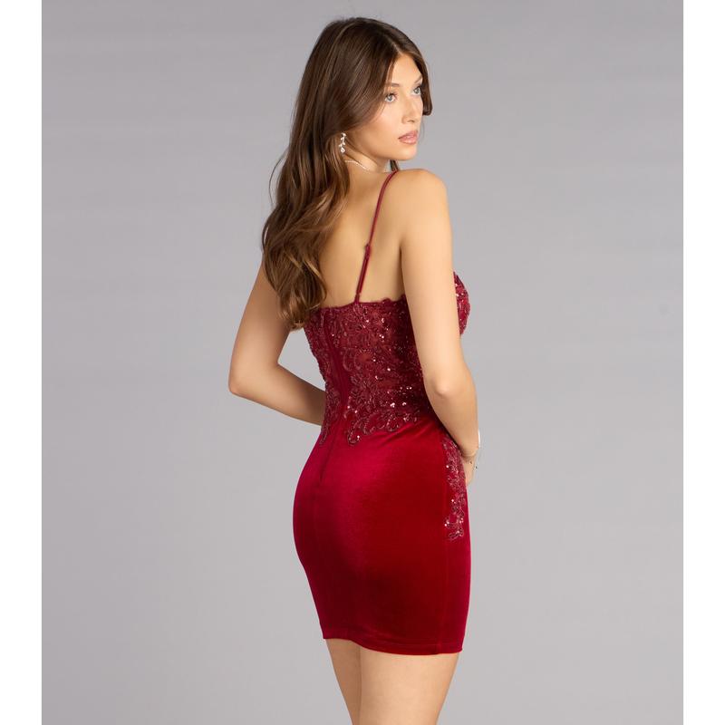 Isla Velvet Applique Bodycon Mini Dress