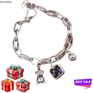 2026 New Arrival Cute Little Bear Charm Bracelet for Women, Shiny Crystal Inlaid 925 Sterling Silver Design, Sweet Animal Style Fashion Jewelry, Lightweight & Comfortable for Daily Wear, Perfect Gift for Birthday, Anniversary, Christmas & Holiday Gifting