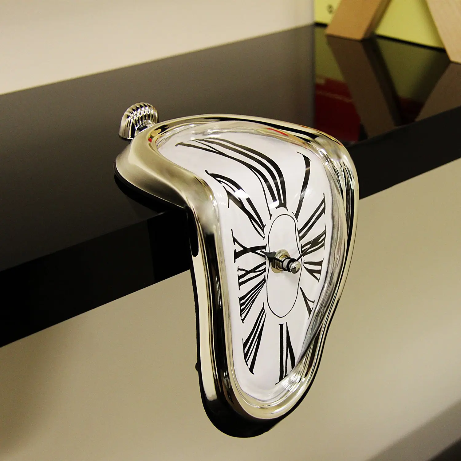 Melting Clock - Salvador Dalí Inspired Surrealist Shelf Decor - Vintage Creative Distorted Wall/Desk Clock - Silent Home Living Room & Bedroom Decoration