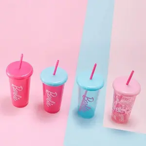 Barbie Sunshine Sparkle Straw Plastic Cup Set 4pcs 520mL – Colorful Drinkware for Kids & Adults, Fun & Vibrant Design, Ideal for Parties & Gifts