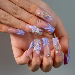 Lovful | NEW DROP Collection Handmade Acrylic Press On Nails | 10PCS Reusable | Salon Quality 3D Flower Rhinestones