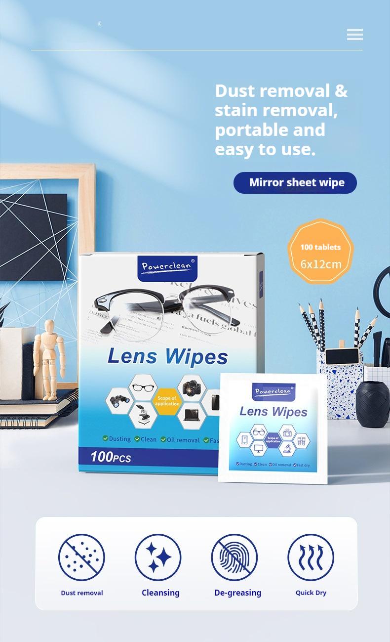 Portable Individually Wrapped Lens Wipes 100 Pack, Multi-Use Cleaner for Glasses, Cameras & Goggles | Streak-Free, Anti-Scratch, Long-Lasting Anti-Fog Cleaning Smartphone Protection, Anti-Fingerprint