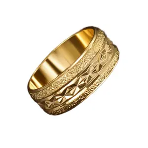 Stainless Steel Ring For Men Fashion Accessories Couple Style Gold Plated Textured Design Durability Unisex