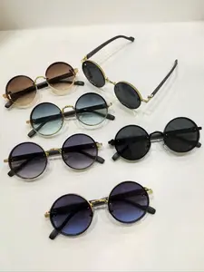 Men's & Women's Metal Round Sunglasses, Imitation Wood Grain Temples, Small Frame Glasses, Punk Street Fashion, Trendy Beach Eyewear, Summer Sun Protection